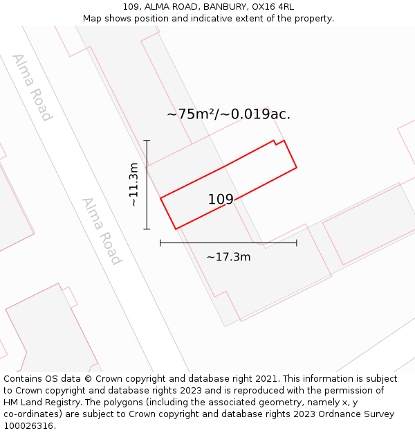 109, ALMA ROAD, BANBURY, OX16 4RL: Plot and title map