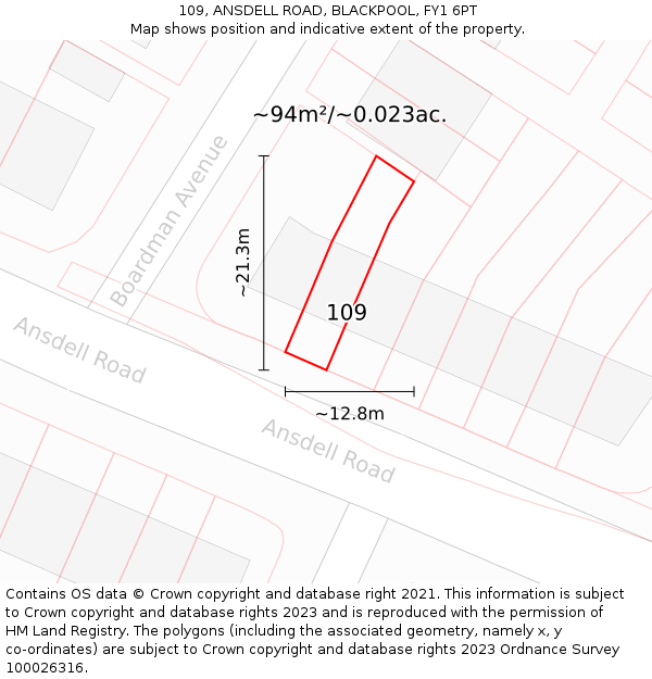 109, ANSDELL ROAD, BLACKPOOL, FY1 6PT: Plot and title map