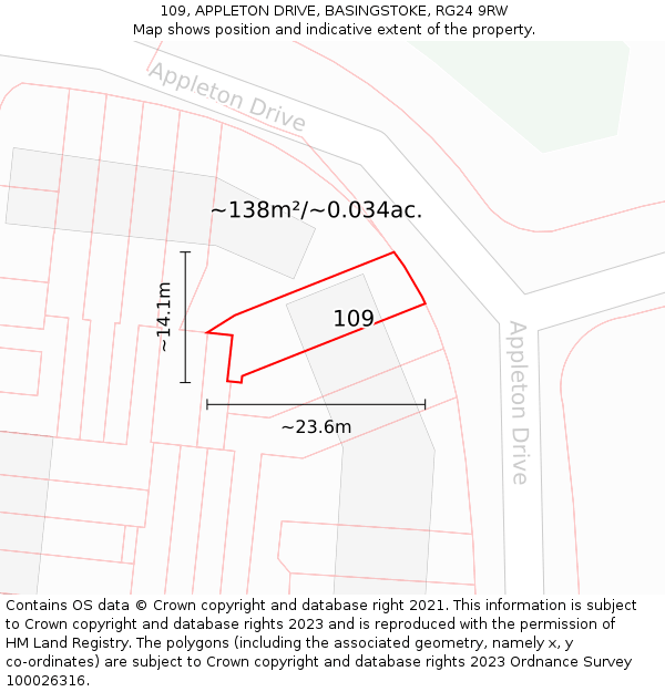 109, APPLETON DRIVE, BASINGSTOKE, RG24 9RW: Plot and title map