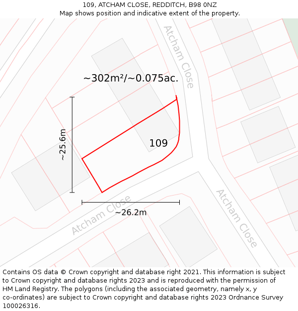 109, ATCHAM CLOSE, REDDITCH, B98 0NZ: Plot and title map