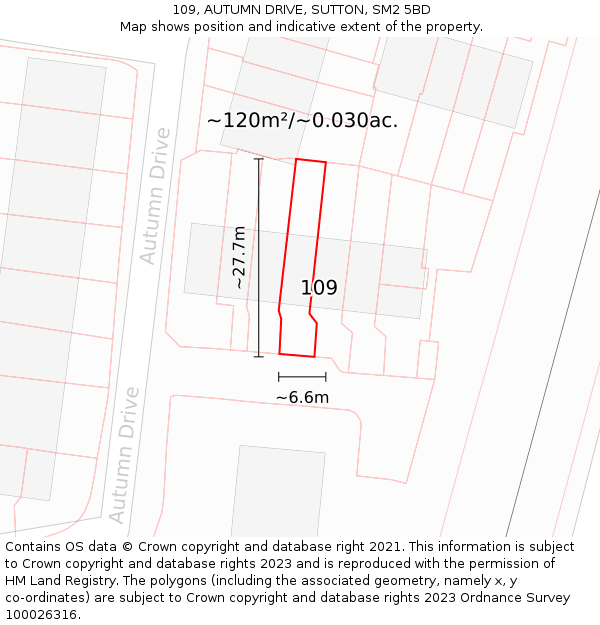 109, AUTUMN DRIVE, SUTTON, SM2 5BD: Plot and title map
