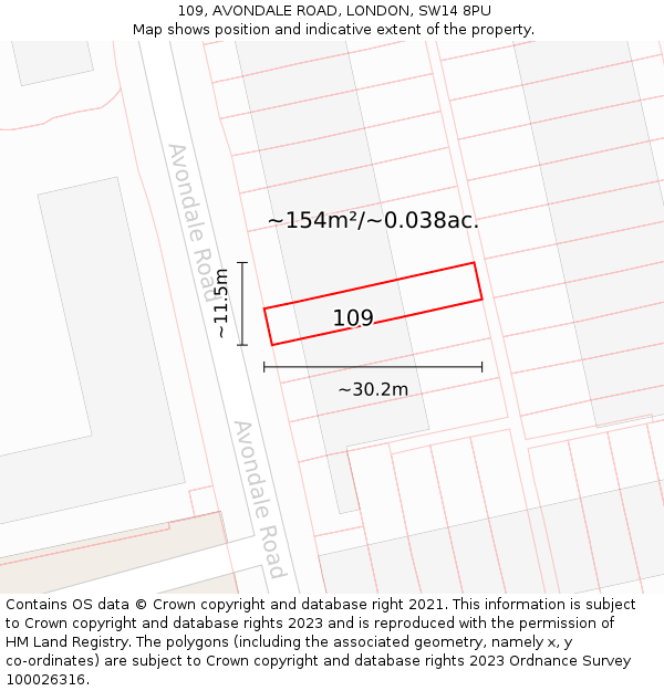 109, AVONDALE ROAD, LONDON, SW14 8PU: Plot and title map