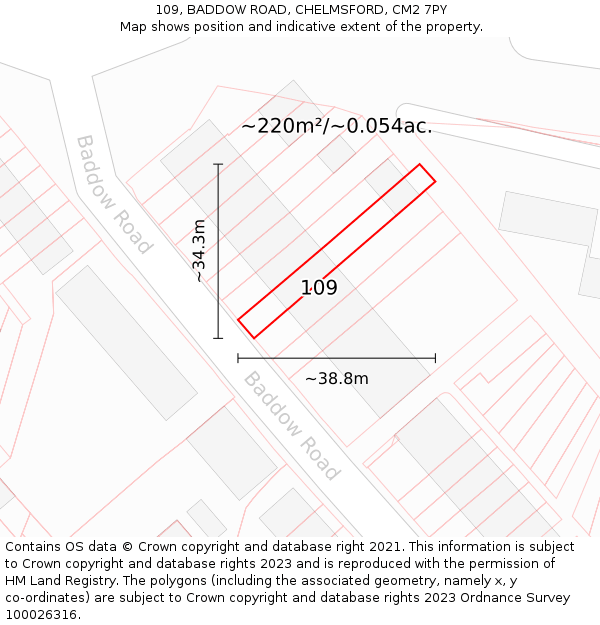 109, BADDOW ROAD, CHELMSFORD, CM2 7PY: Plot and title map