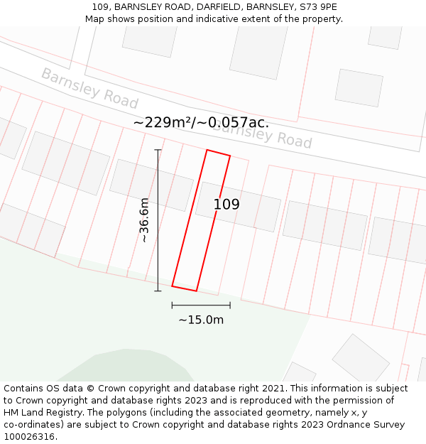 109, BARNSLEY ROAD, DARFIELD, BARNSLEY, S73 9PE: Plot and title map