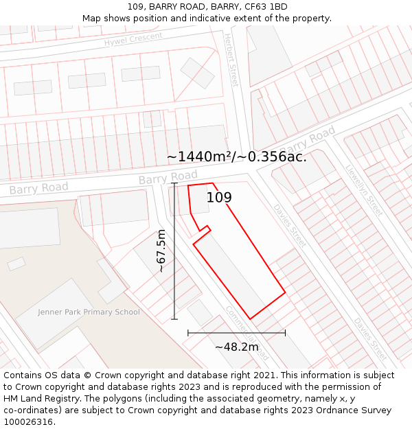 109, BARRY ROAD, BARRY, CF63 1BD: Plot and title map