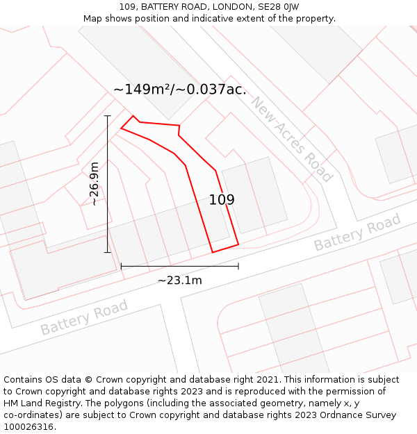 109, BATTERY ROAD, LONDON, SE28 0JW: Plot and title map