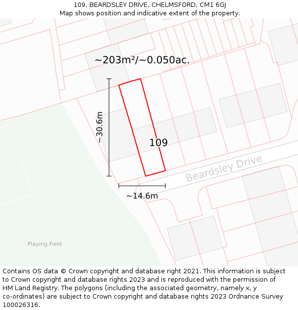 109, BEARDSLEY DRIVE, CHELMSFORD, CM1 6GJ: Plot and title map