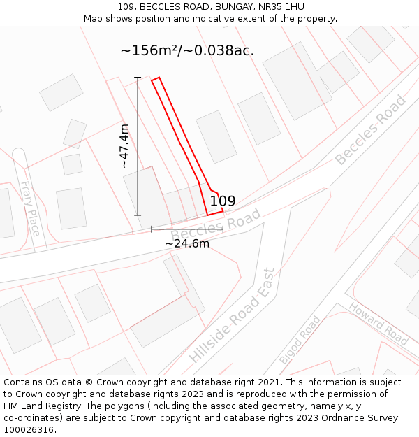 109, BECCLES ROAD, BUNGAY, NR35 1HU: Plot and title map
