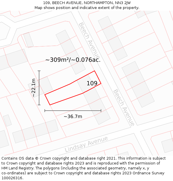109, BEECH AVENUE, NORTHAMPTON, NN3 2JW: Plot and title map