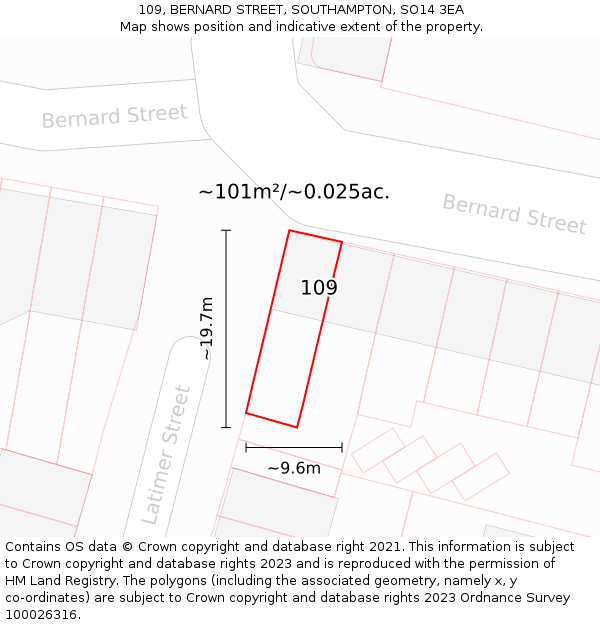 109, BERNARD STREET, SOUTHAMPTON, SO14 3EA: Plot and title map