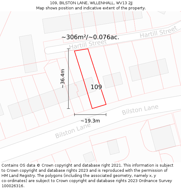 109, BILSTON LANE, WILLENHALL, WV13 2JJ: Plot and title map