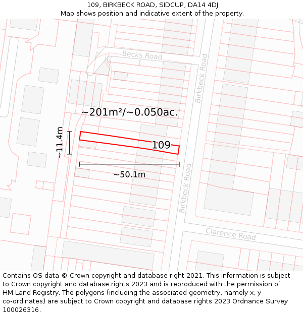 109, BIRKBECK ROAD, SIDCUP, DA14 4DJ: Plot and title map