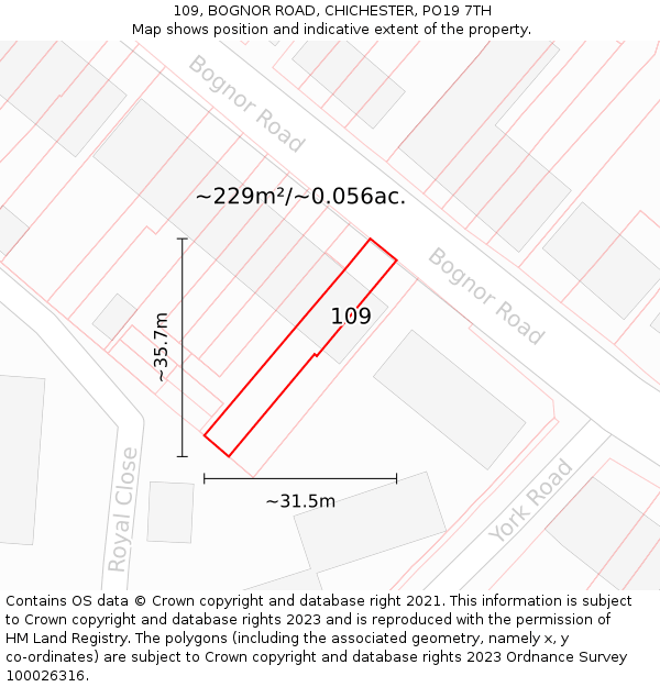 109, BOGNOR ROAD, CHICHESTER, PO19 7TH: Plot and title map