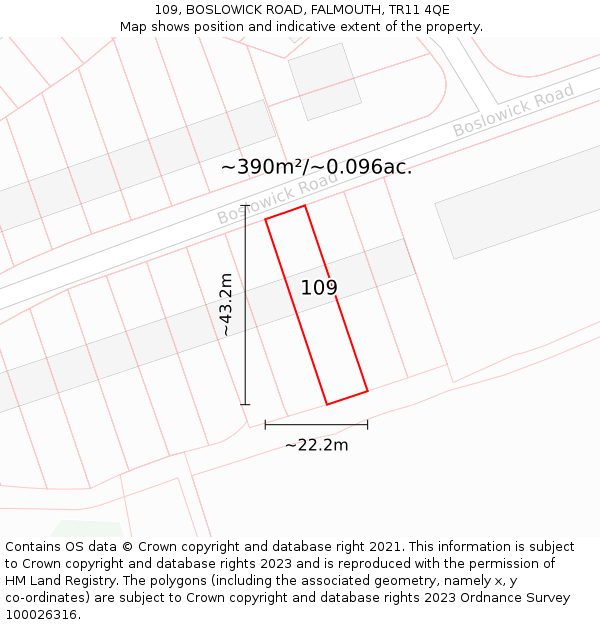 109, BOSLOWICK ROAD, FALMOUTH, TR11 4QE: Plot and title map