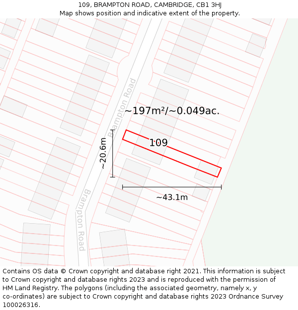 109, BRAMPTON ROAD, CAMBRIDGE, CB1 3HJ: Plot and title map