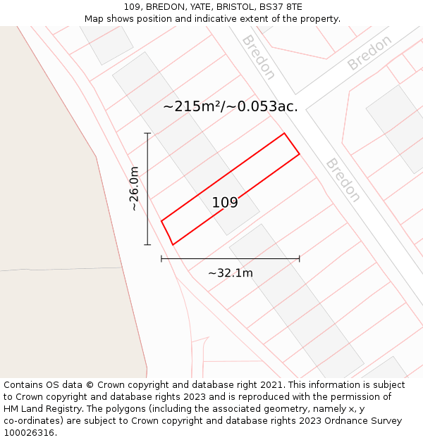 109, BREDON, YATE, BRISTOL, BS37 8TE: Plot and title map