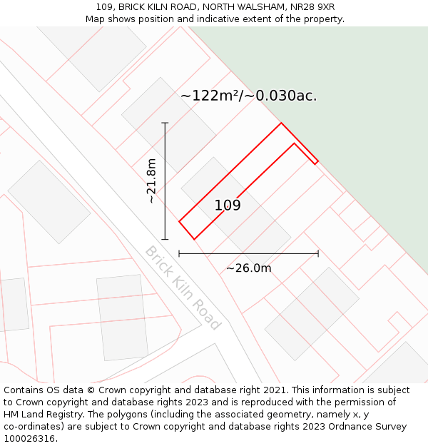 109, BRICK KILN ROAD, NORTH WALSHAM, NR28 9XR: Plot and title map