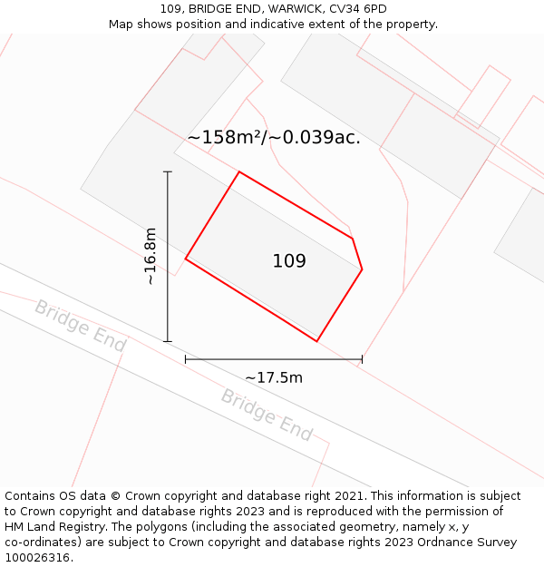 109, BRIDGE END, WARWICK, CV34 6PD: Plot and title map