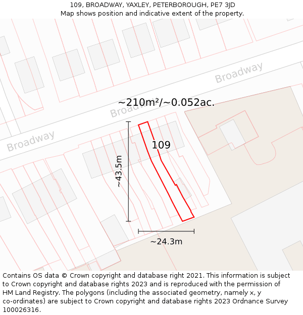 109, BROADWAY, YAXLEY, PETERBOROUGH, PE7 3JD: Plot and title map