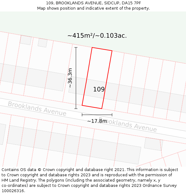109, BROOKLANDS AVENUE, SIDCUP, DA15 7PF: Plot and title map