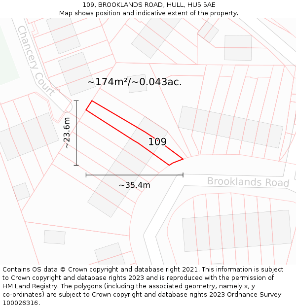 109, BROOKLANDS ROAD, HULL, HU5 5AE: Plot and title map