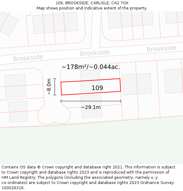 109, BROOKSIDE, CARLISLE, CA2 7GX: Plot and title map