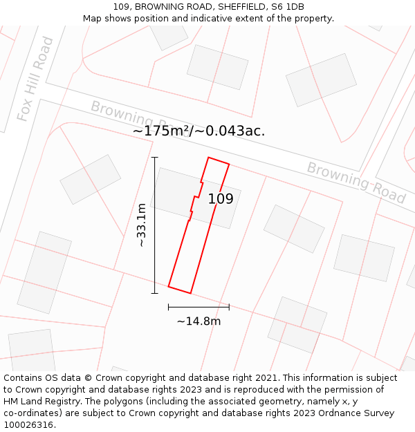109, BROWNING ROAD, SHEFFIELD, S6 1DB: Plot and title map