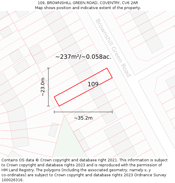 109, BROWNSHILL GREEN ROAD, COVENTRY, CV6 2AR: Plot and title map