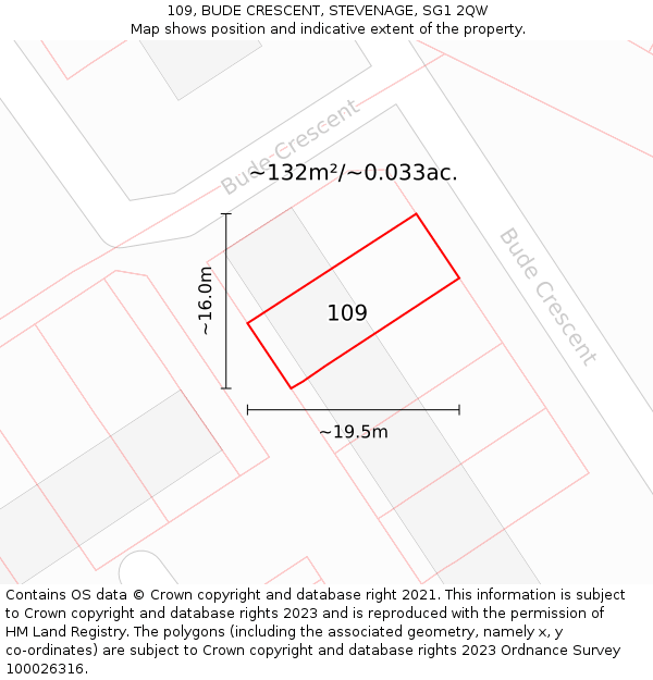 109, BUDE CRESCENT, STEVENAGE, SG1 2QW: Plot and title map
