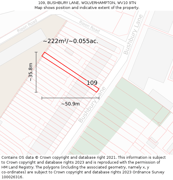 109, BUSHBURY LANE, WOLVERHAMPTON, WV10 9TN: Plot and title map