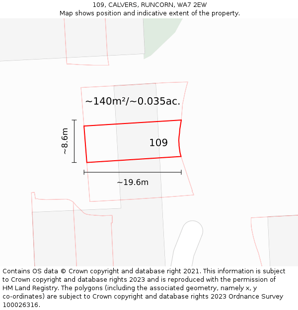 109, CALVERS, RUNCORN, WA7 2EW: Plot and title map