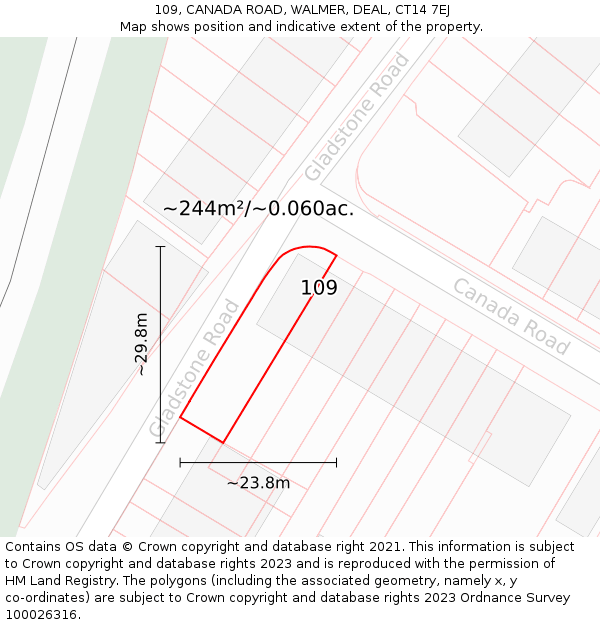109, CANADA ROAD, WALMER, DEAL, CT14 7EJ: Plot and title map