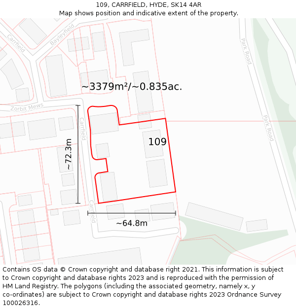 109, CARRFIELD, HYDE, SK14 4AR: Plot and title map