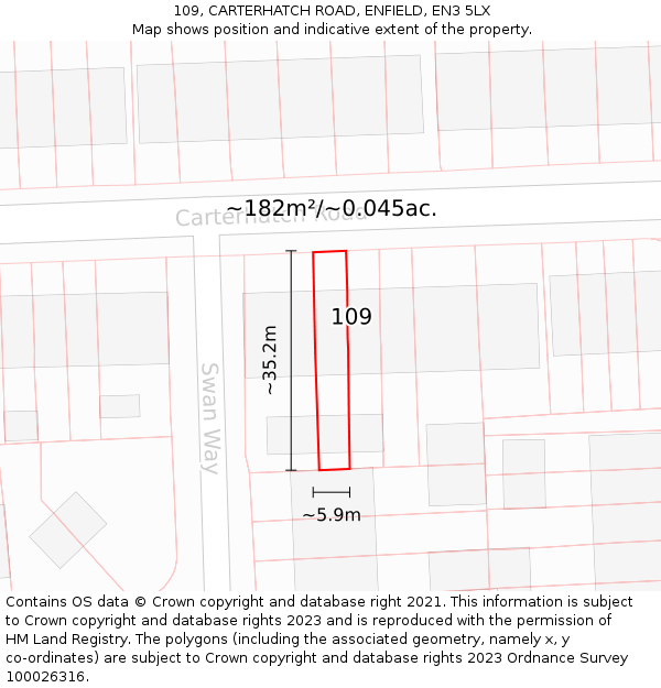 109, CARTERHATCH ROAD, ENFIELD, EN3 5LX: Plot and title map