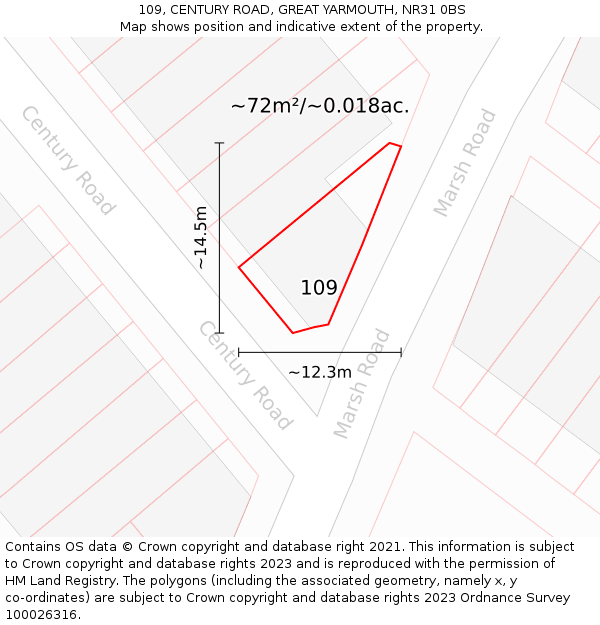 109, CENTURY ROAD, GREAT YARMOUTH, NR31 0BS: Plot and title map