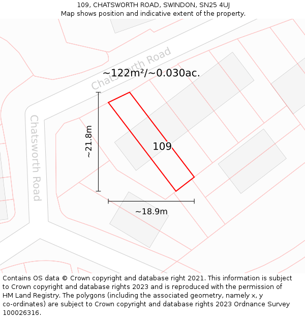109, CHATSWORTH ROAD, SWINDON, SN25 4UJ: Plot and title map