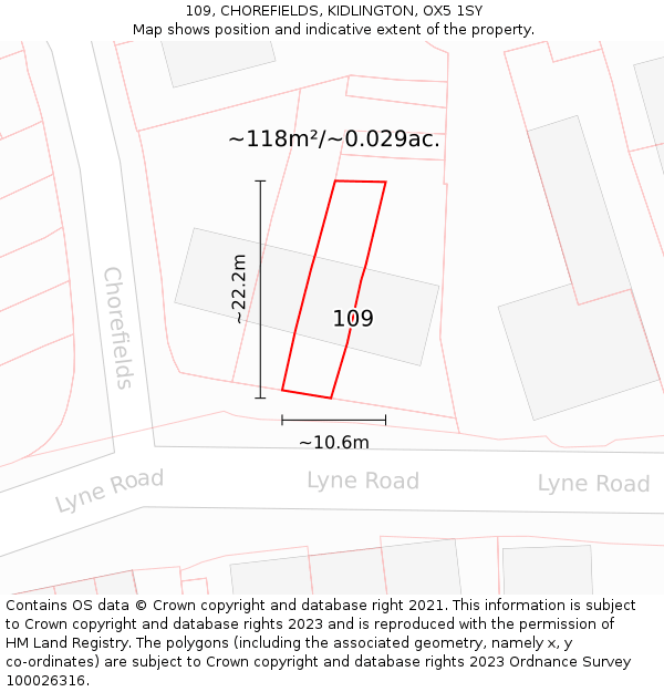 109, CHOREFIELDS, KIDLINGTON, OX5 1SY: Plot and title map