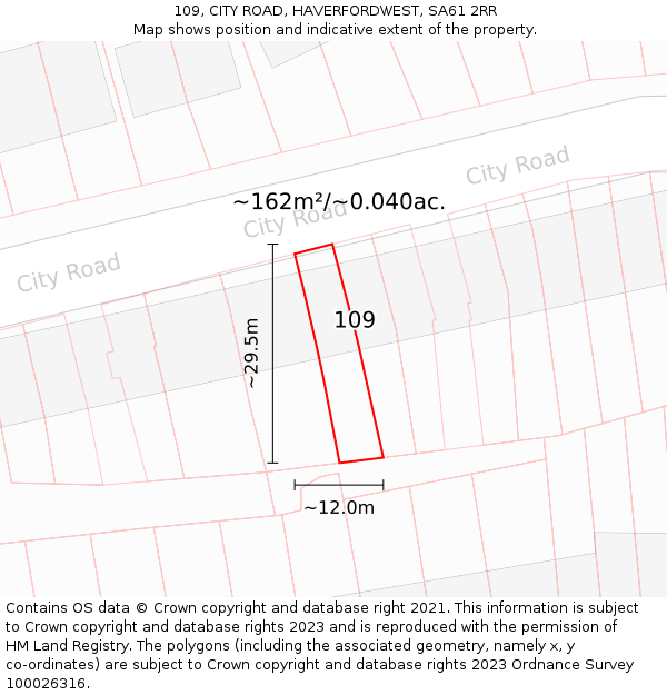 109, CITY ROAD, HAVERFORDWEST, SA61 2RR: Plot and title map