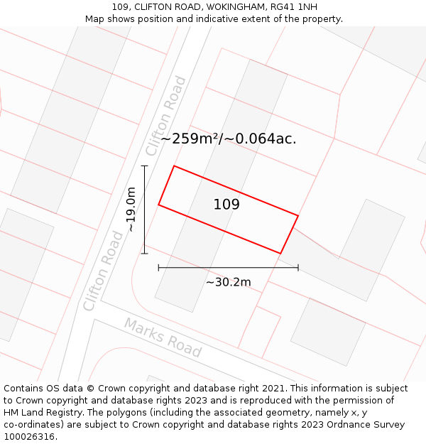 109, CLIFTON ROAD, WOKINGHAM, RG41 1NH: Plot and title map