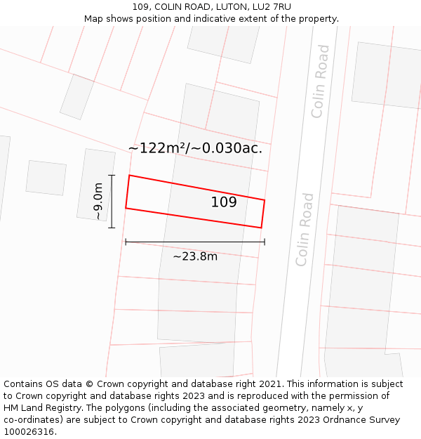 109, COLIN ROAD, LUTON, LU2 7RU: Plot and title map