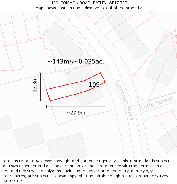 109, COMMON ROAD, BATLEY, WF17 7RF: Plot and title map