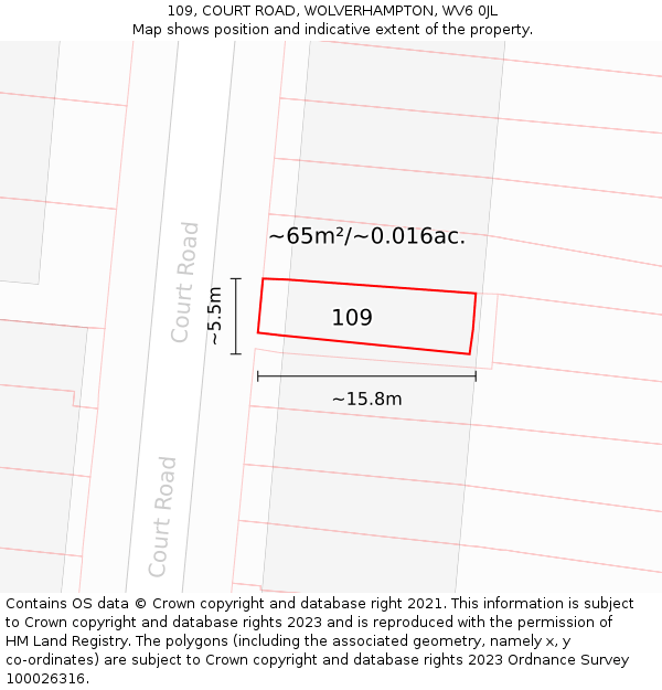 109, COURT ROAD, WOLVERHAMPTON, WV6 0JL: Plot and title map