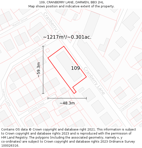 109, CRANBERRY LANE, DARWEN, BB3 2HL: Plot and title map