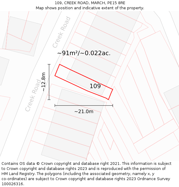 109, CREEK ROAD, MARCH, PE15 8RE: Plot and title map