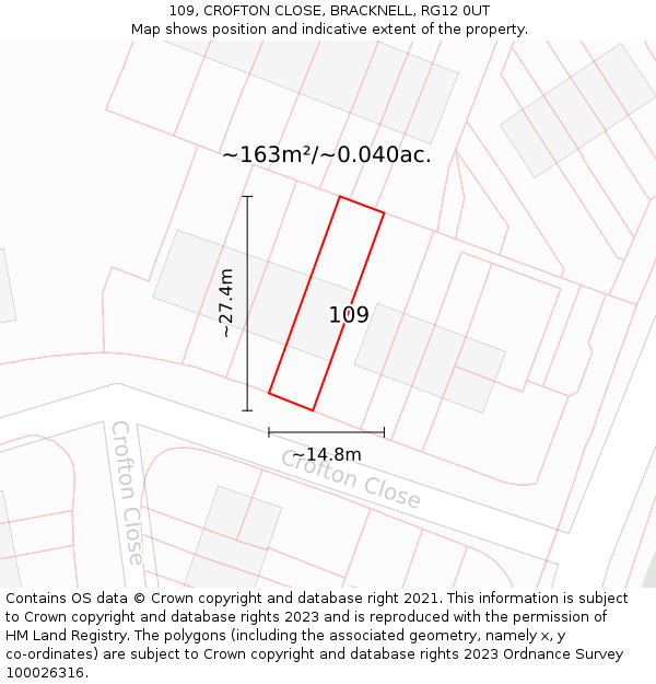 109, CROFTON CLOSE, BRACKNELL, RG12 0UT: Plot and title map