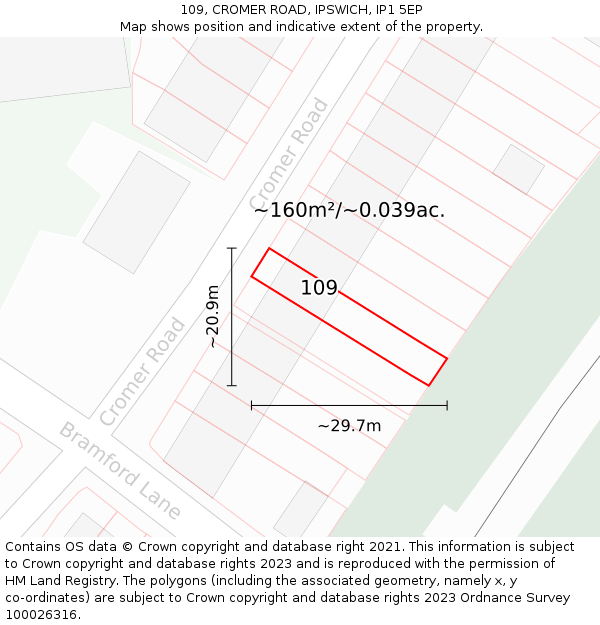 109, CROMER ROAD, IPSWICH, IP1 5EP: Plot and title map