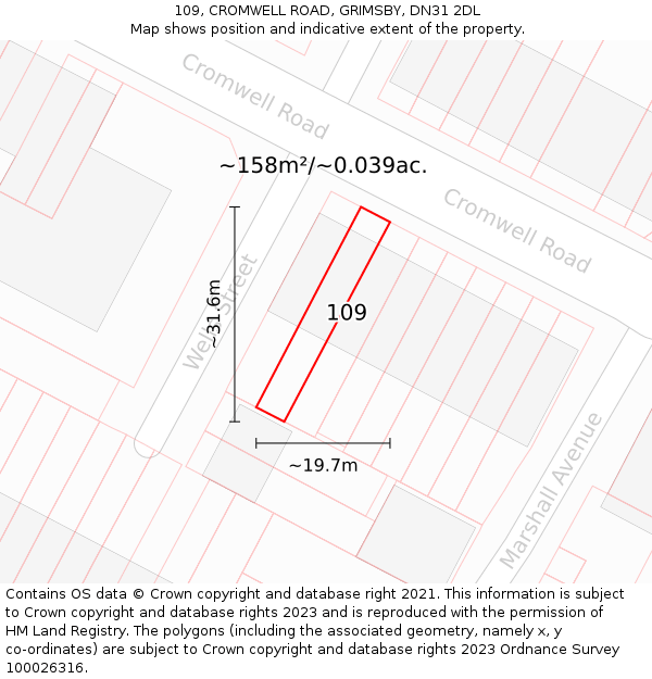 109, CROMWELL ROAD, GRIMSBY, DN31 2DL: Plot and title map