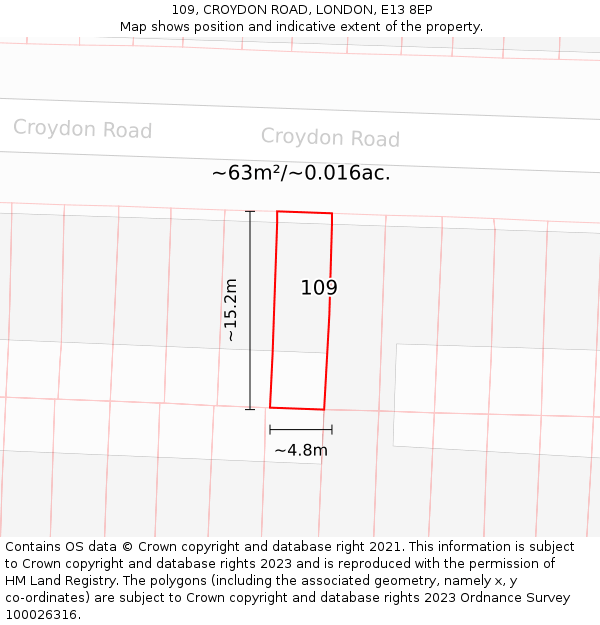 109, CROYDON ROAD, LONDON, E13 8EP: Plot and title map