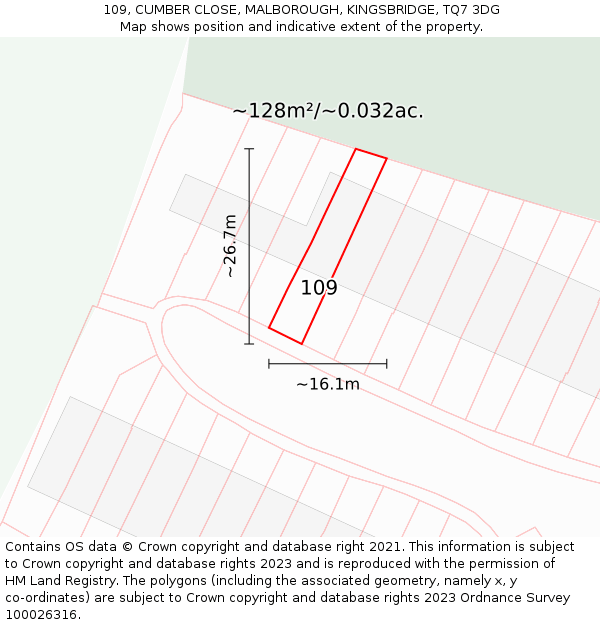 109, CUMBER CLOSE, MALBOROUGH, KINGSBRIDGE, TQ7 3DG: Plot and title map