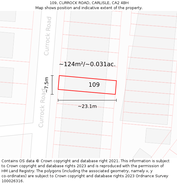 109, CURROCK ROAD, CARLISLE, CA2 4BH: Plot and title map